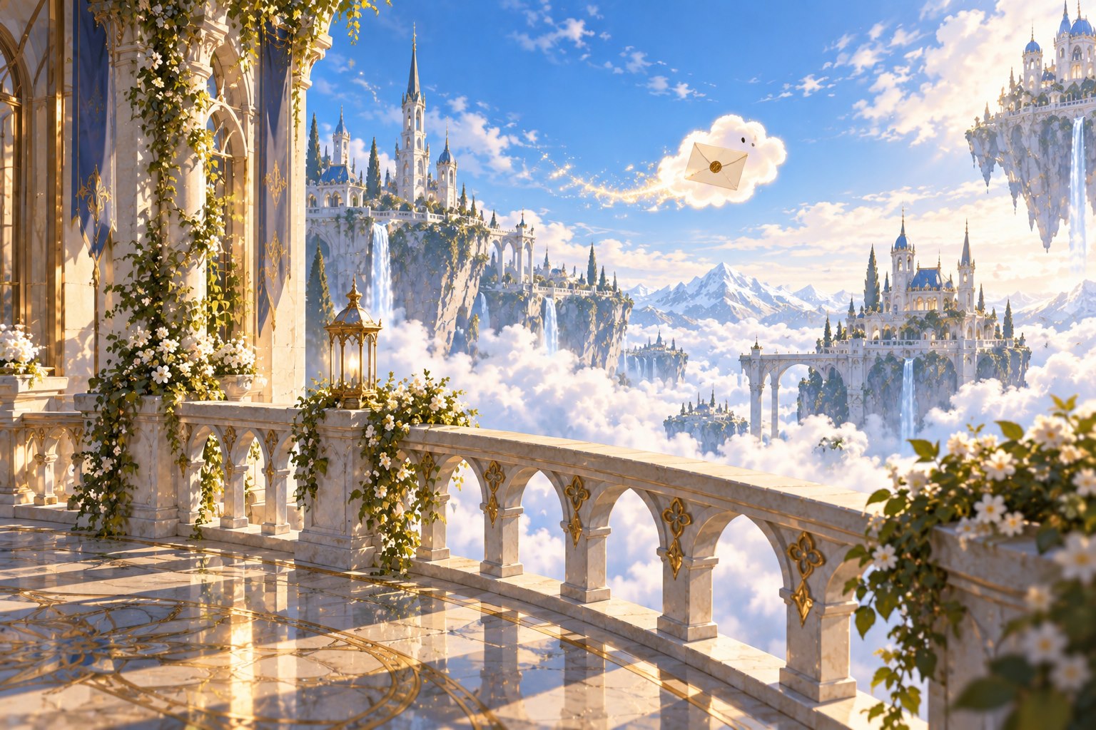 Letters at cloud level concept scene